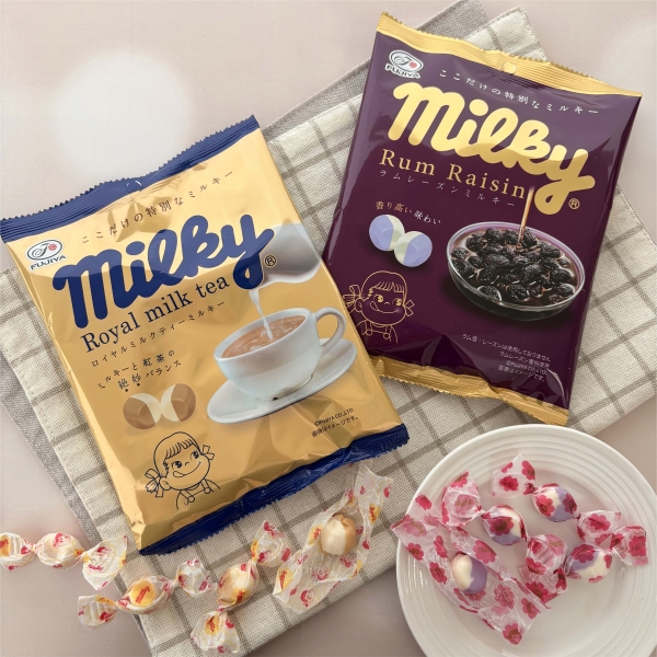 ◇◆◇数量限定品◇◆◇●ラムレーズンミルキーラムレーズン香るミルキーと濃厚なミルクを味わえるミルキーをハーフ＆ハーフで仕上げた大人な味わい。●ロイヤルミルクティーミルキーアッサム紅茶香るミルキーと濃厚なミルクを味わえるミルキーをハーフ＆ハーフで仕上げた心安らぐミルキー。